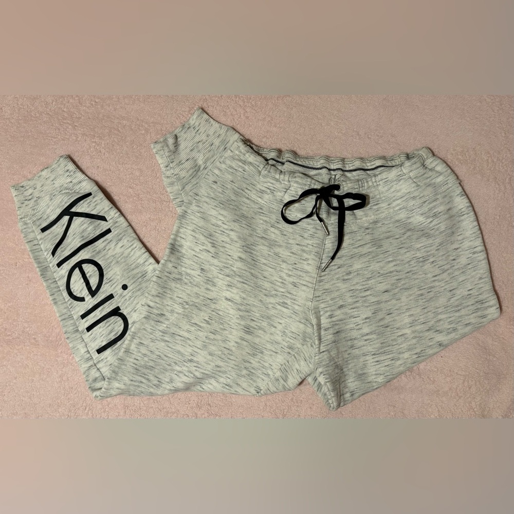 Calvin Klein Light Heather Grey Drawstring Waist Joggers - M - Picture 2 of 8